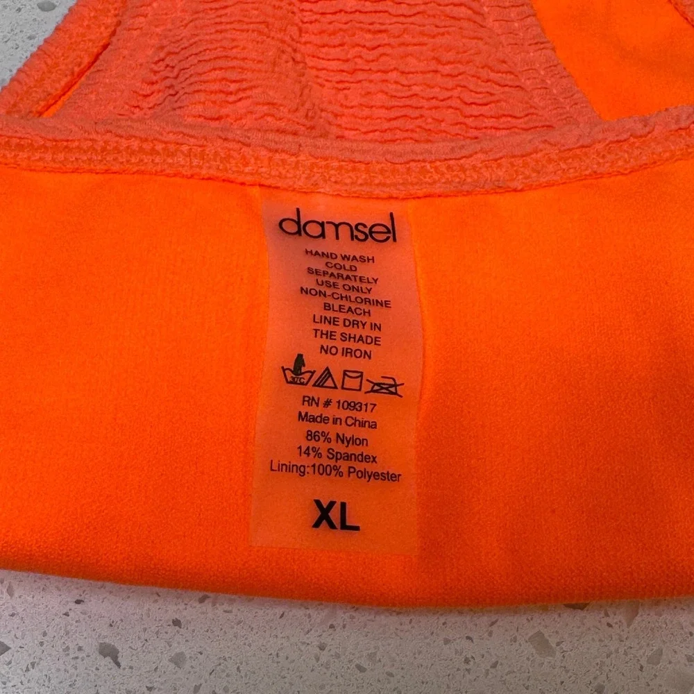 Damsel Neon Orange Smocked Crinkle High Cut Bikini Bottoms XL Cheeky Swimwear